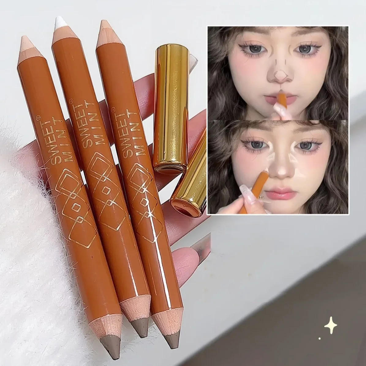 Description Picture 4 of itemDouble Head Face Contour Pen Matte White Highlighting Contour Stick Brightening Skin Tone Concealer Pencil Face Bronzers Makeup