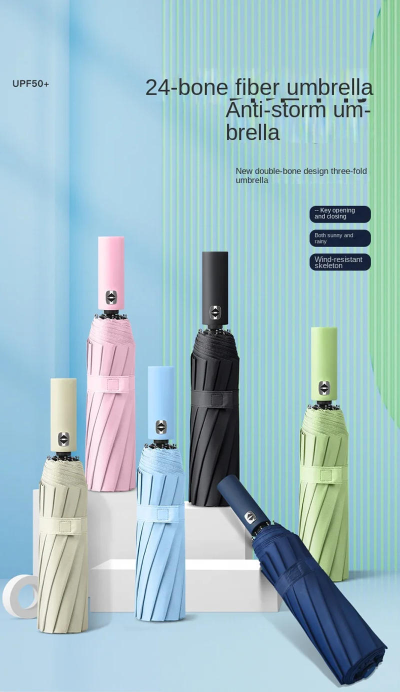 Description Picture 2 of itemFully Automatic Umbrella Folding Women Sun Protection Sun Shading UV Protection Sun Umbrella Advertising Sunny Umbrella