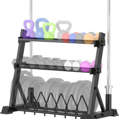 Dumbbell Rack 3-Tier Weight Plate Rack Storage Stand for Dumbbell/Kettlebell/Weight Plate and Curl Bar