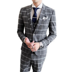 Traje De Hombre Elegante (Blazer+vest+pants) Men's Fashion Business Korean Slim-fit Wedding Professional Plaid Elegant Man Suit