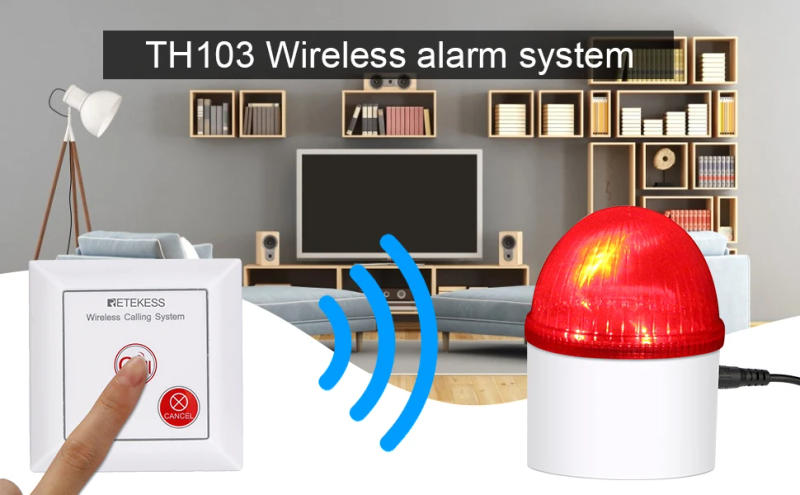 Description Picture 2 of itemRetekess TH103 Caregiver Pager Alarm Strobe Siren Call System Pull Rope Waterproof Call Button for Home Safety Elderly Patient