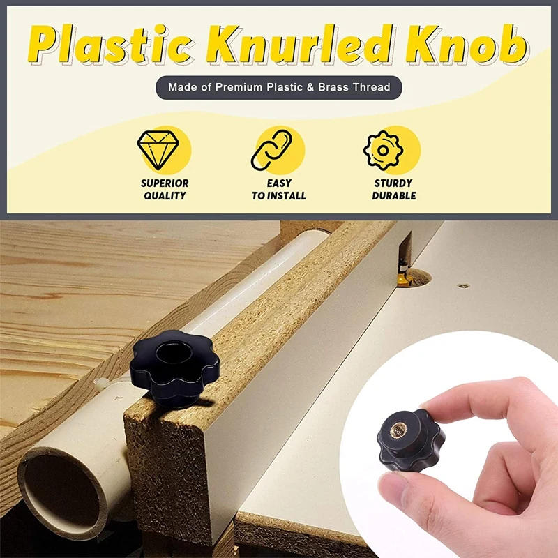 Description Picture 4 of item15Pcs M6 Star Knob Clamping Handle Nut Through Hole Set Brass Female Threaded Handle Screw On Knob Grip Black Plastic