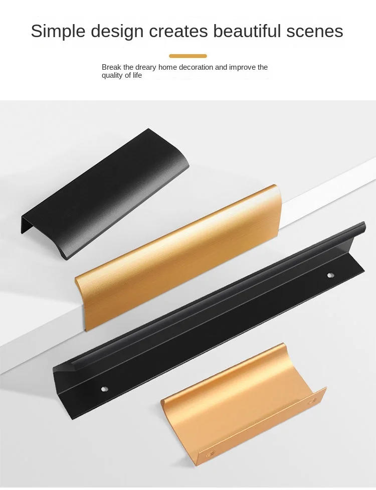 Description Picture 4 of itemAluminum Alloy Modern Style Finger Edge Wardrobe Pulls Hidden Furniture Drawer Handles Kitchen Cabinet Door Black Handle