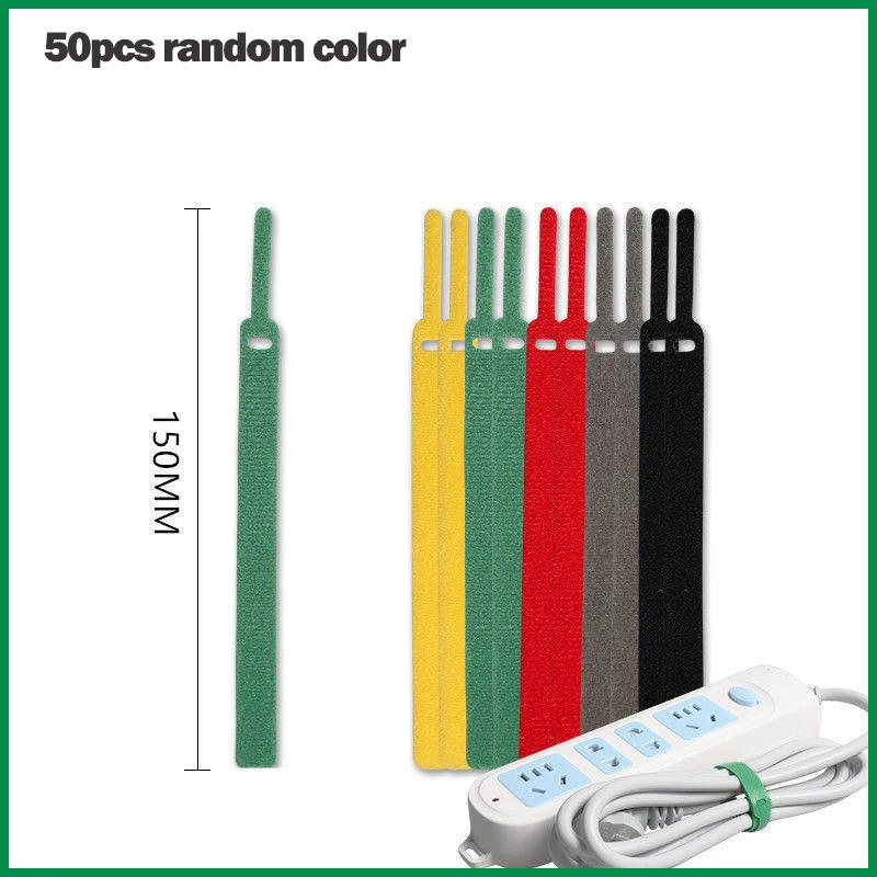 Description Picture 4 of item10/50pcs Adjustable Cord Ties Reusable Cable Ties Microfiber Hook Loop Cords Tape Storage Fastening Strap Tape Organizer