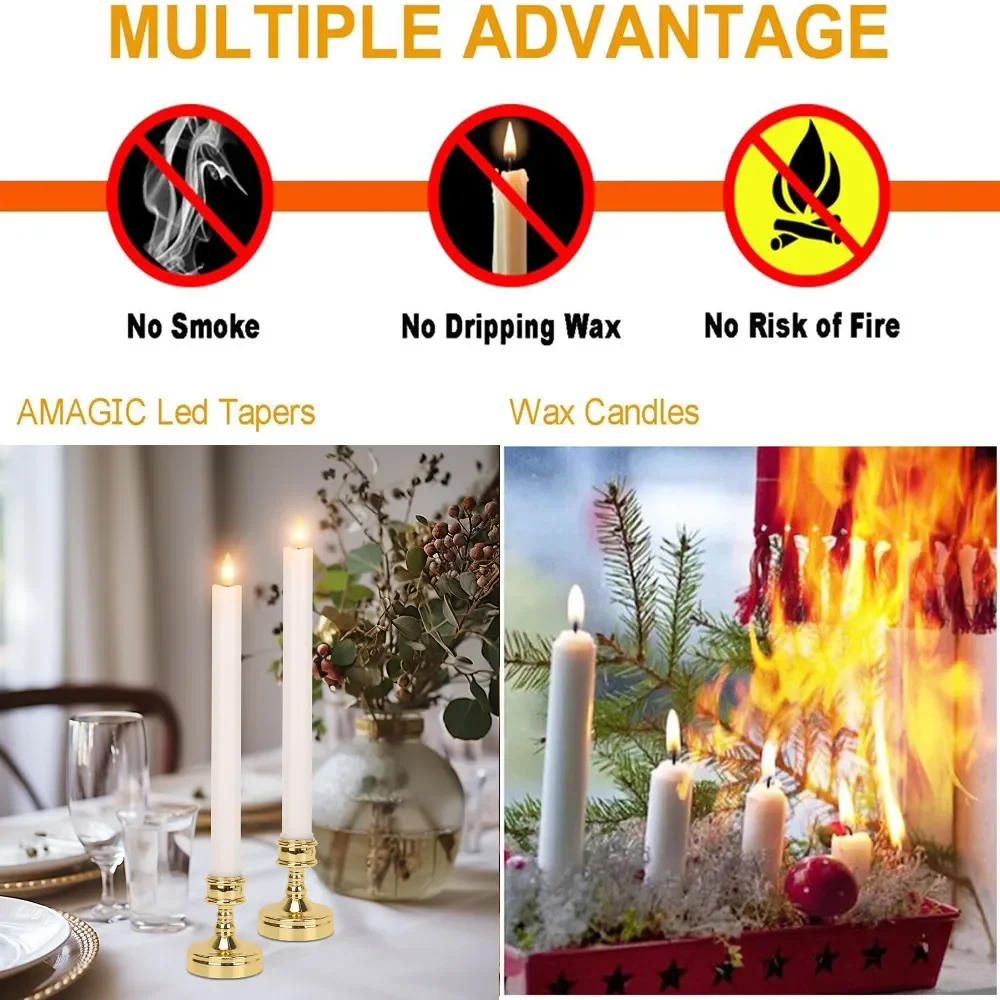 Description Picture 4 of item6pc Pack Flameless Taper Candle with Base Flickering LED Tea Light with Candle Holder for Halloween Wedding Christmas Home Decor