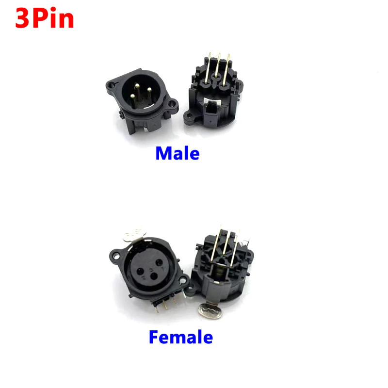 Description Picture 6 of item100pcs XLR 3 Pin Male Female Socket bent needle Connector Square Shape PCB Panel Mount Chassis 180 Degrees XLR Adapter Connector