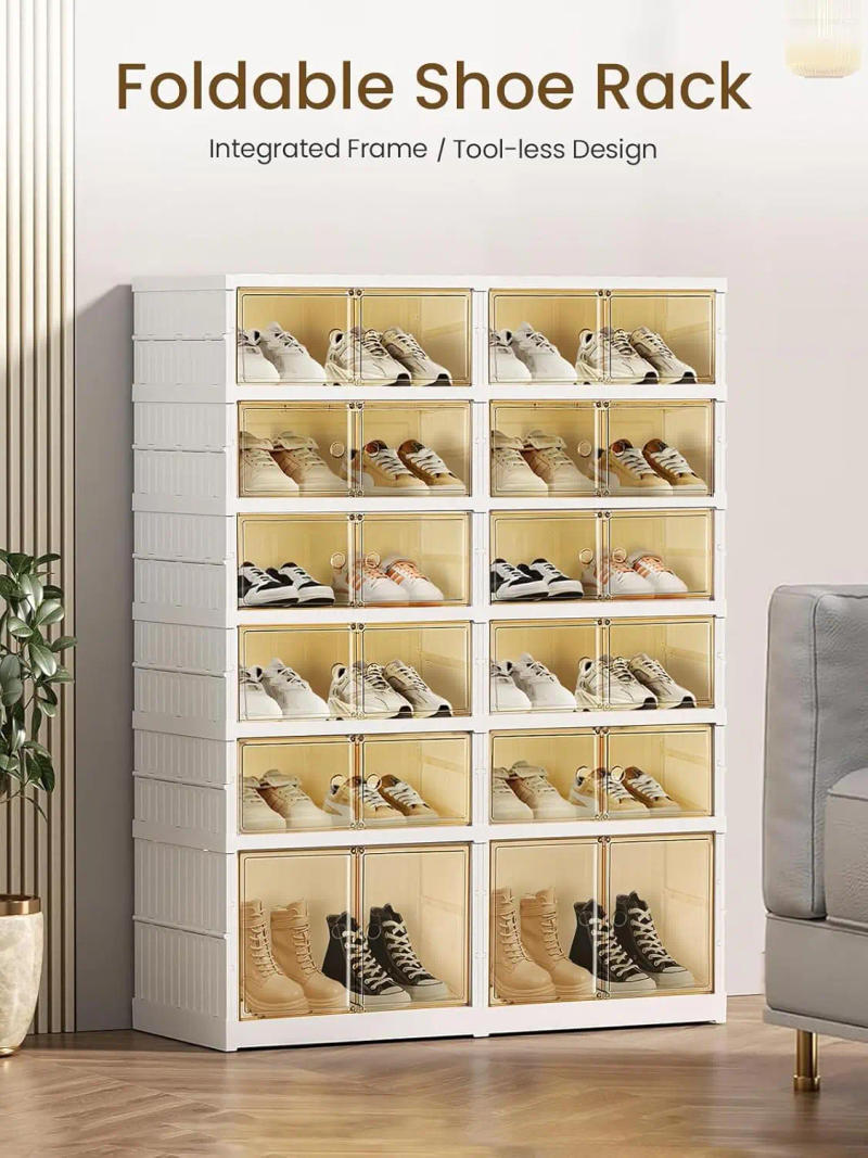 Description Picture 4 of item6 Tiers Foldable Shoe Rack Organizer, 24 Pairs Shelf Shoe Box for Entryway, Free Standing Shoe Shelf Cabinet with Lid Assembly