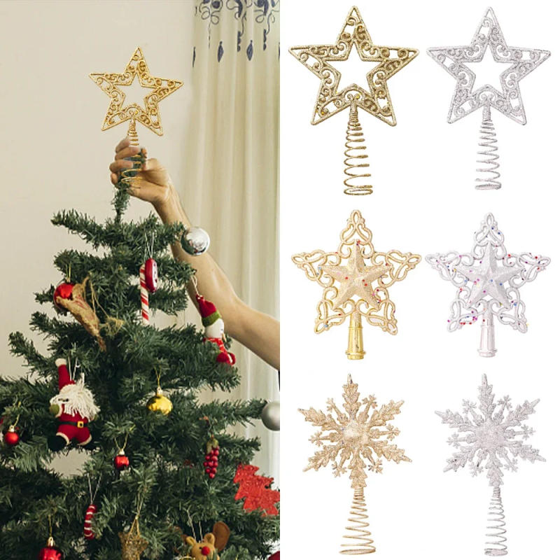 Description Picture 3 of itemChristmas Tree Toppers Star Xmas Tree Decor Ornaments Gold Silver Star Christmas Decorations For Home Xmas 2023 Navidad New Year