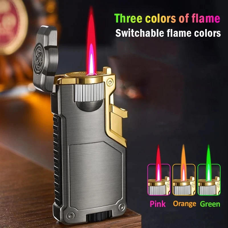 Description Picture 2 of item3-color Flame Color Torch Butane Gas Lighter Outdoor Windproof Direct Flush Turbo Jet Recycling Lighter Men's Gift