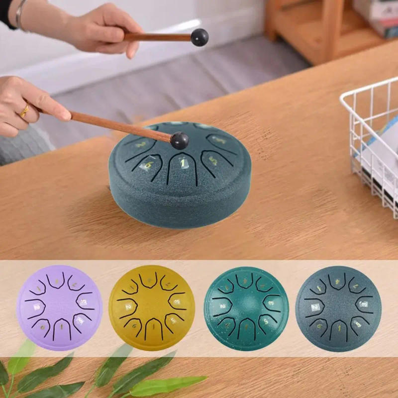 Description Picture 2 of item4.5 Inch 8 Tone Steel Tongue Drum Mini Hand Pan Drums Drumsticks Music Tambourine Drum With Accessories Instrument