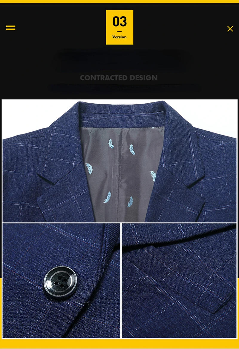 Description Picture 6 of itemNew Spring Autumn Blazers Men Slim Fit British Plaid Formal Suit Jacket Party Wedding Business Casual Blazers Male Plus Size 5XL