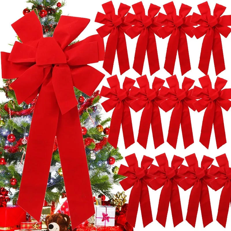 Description Picture 4 of item1/6pcs Large Red Velvet Bow Christmas Decoration Red Bow Xmas Tree Topper Decoration Xmas Wreath Bows New Year Home Party Decor