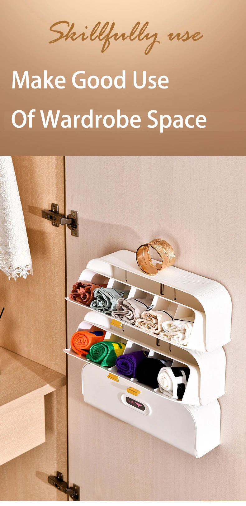 Description Picture 4 of itemDrawer Type Underwear Storage Box Save Space Closet Wardrobe Cabinet Organizers Wall Mounted Socks Bra Plastic Container