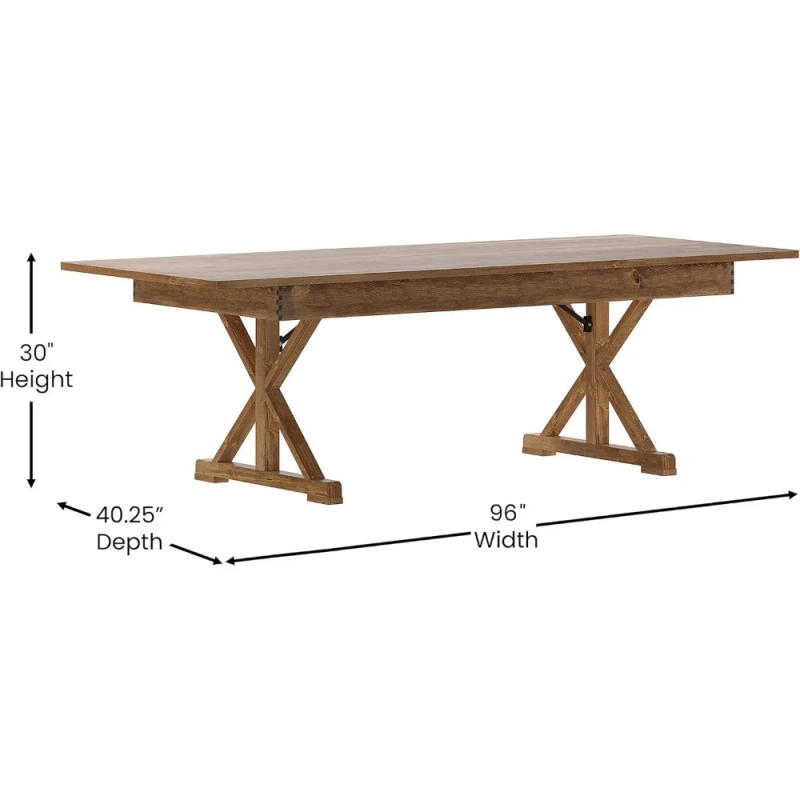 Description Picture 3 of itemFolding Farmhouse Dining Room Table with X Legs,Commercial Grade Rectangular Solid Pine Farm Table for 8, 8' x 40",Rustic