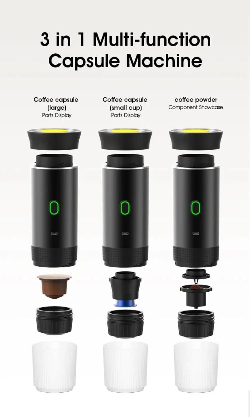 Description Picture 6 of item3-in-1 Coffee Machine Electric Portable Espresso for Car Home Camping Coffee Maker Capsule Powder Travel Coffee Maker