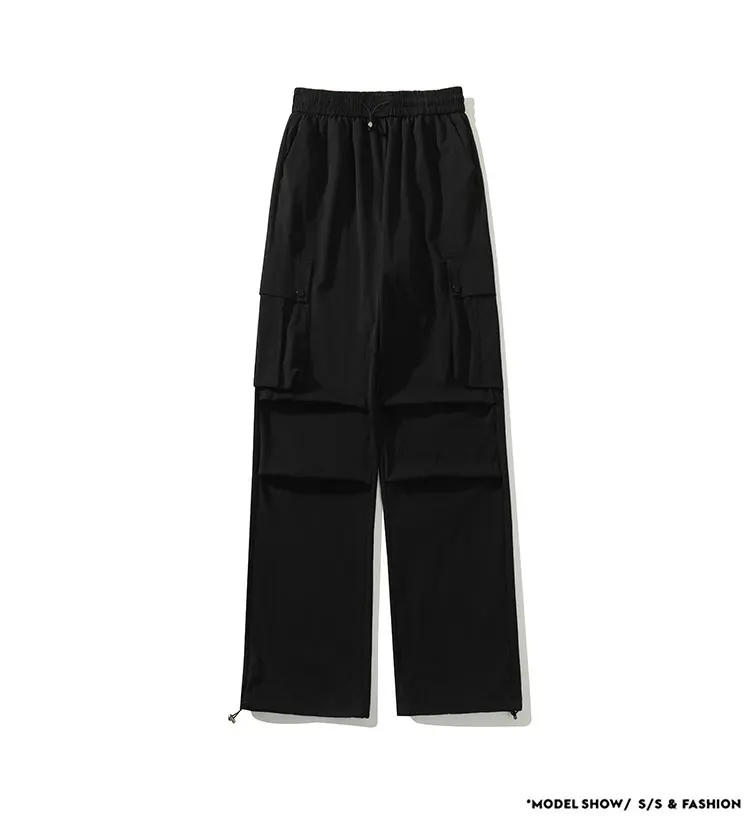 Description Picture 6 of itemMen's Loose Straight Cargo Pant Black Gray Drawstring Joggers