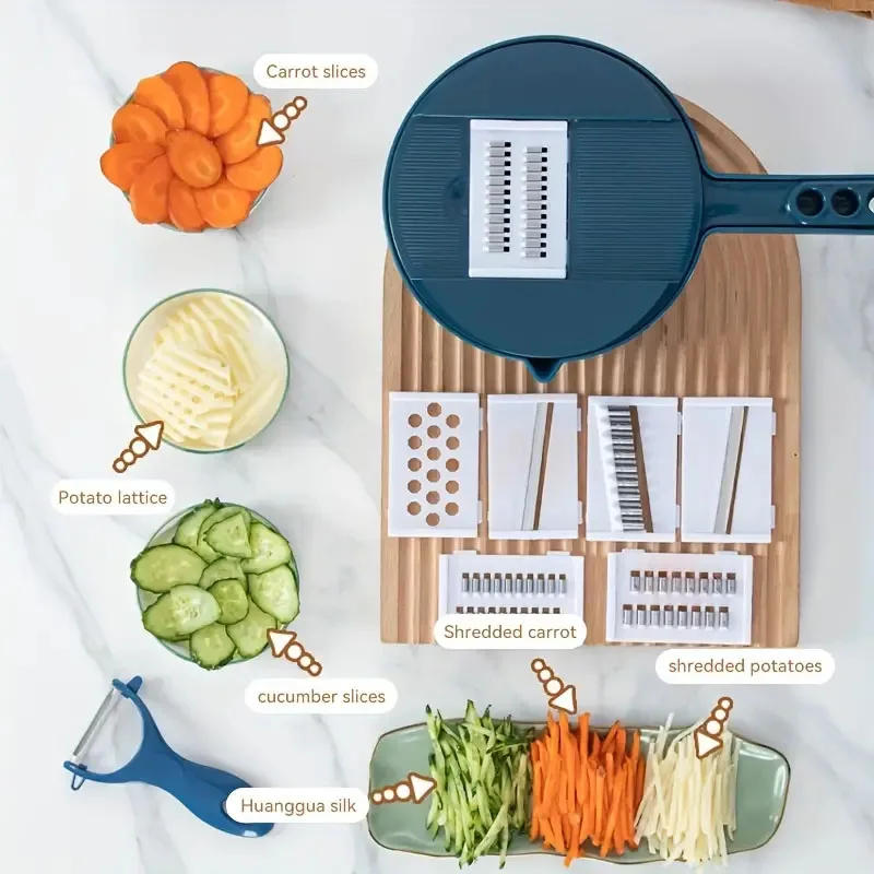 Description Picture 3 of item12 In 1 Multi-functional Vegetable Chopper Carrots Potatoes Manually Cut Shred Slicer Radish Grater with Container Kitchen Tools