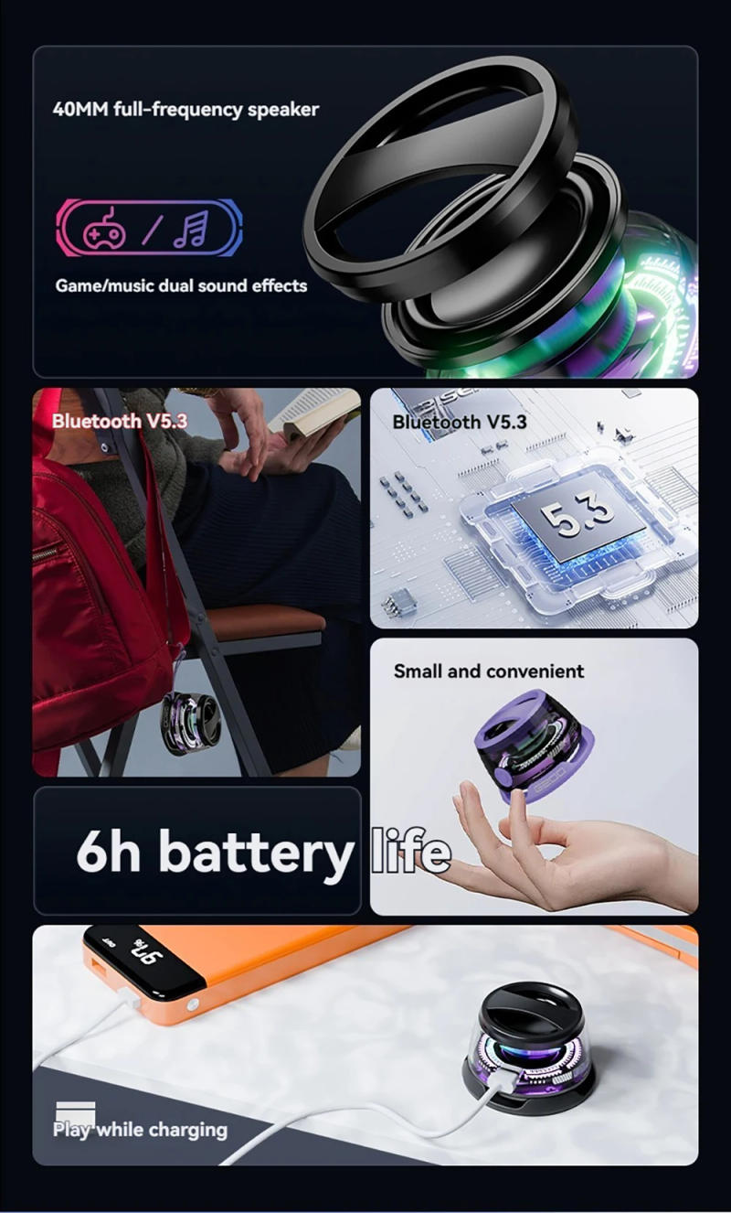 Description Picture 5 of item696 Magnetic Portable Outdoor Blue Tooth Speaker Mini Sound Box Multifunctional RGB Colorful Stereo Sound Blue-tooth 5.3 Speaker