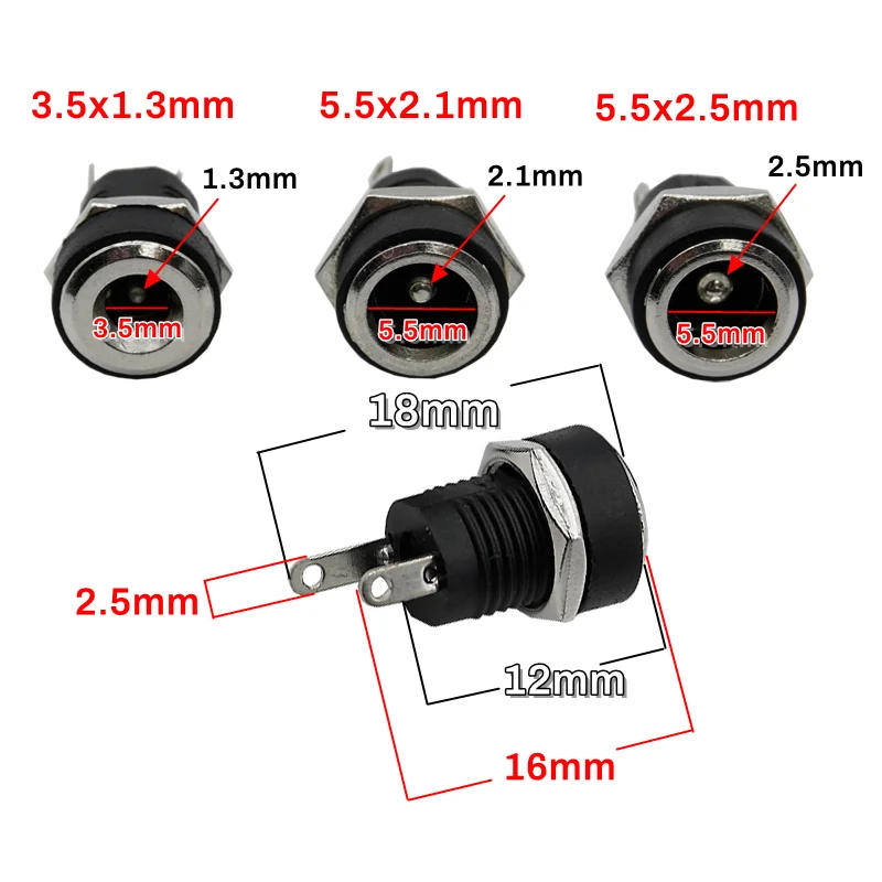 Description Picture 2 of item10pcs DC022B 5.5x2.1 mm 5.5*2.5 MM DC Power Female Socket DC-022B 3.5x1.3mm DC 2Pin Jack Hole Panel Mount Connector Plug Adapter