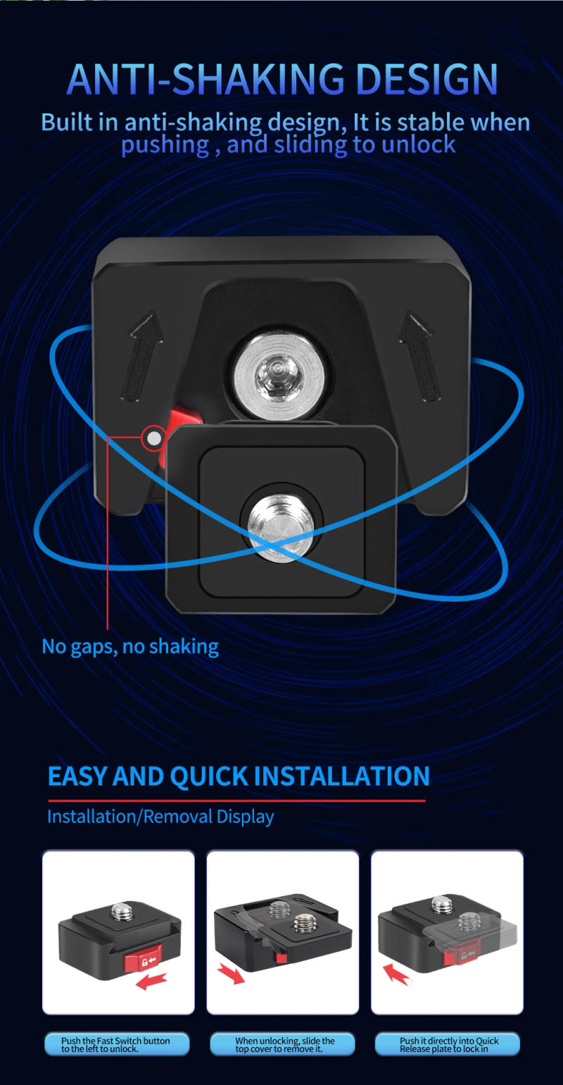 Description Picture 3 of itemMonitor Mount Plate Quick Release Clamp Fast Switch Install 1/4 Screw for Insta360 X4 for Gopro 13 Tripod Slide Rail Stabilizer