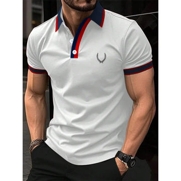 Men's striped collar, solid color European and American shirt, men's breathable Polo shirt, fitness sportswear, street fashion c