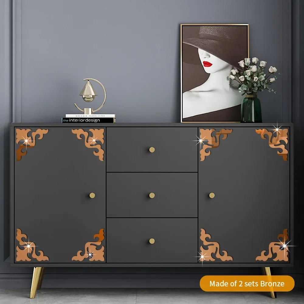 Description Picture 4 of item4Pcs 3D Acrylic Mirror Corner Stickers Geometry Gold Modern Room Bathroom Decor Edge Strip Corner Line Wall Decor Supplies