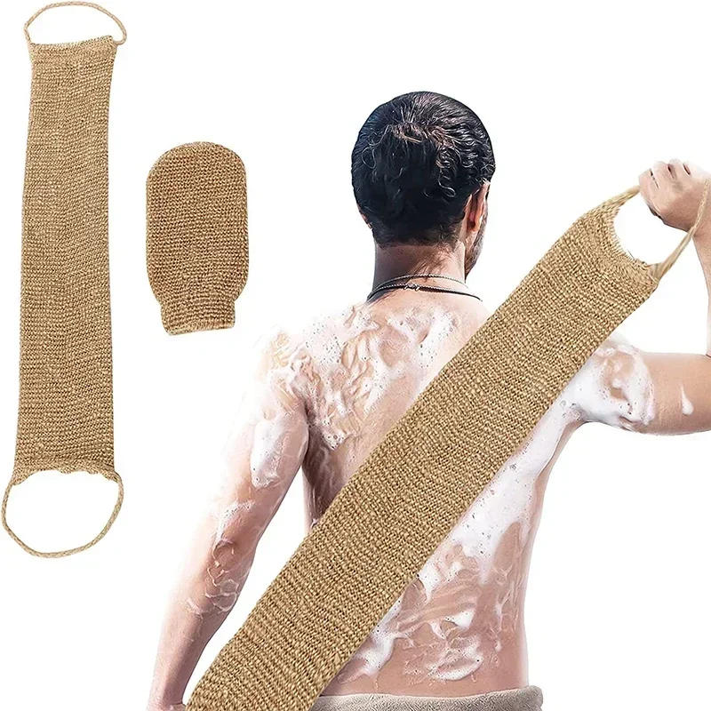Description Picture 5 of itemHemp Back Scrubber Bath Towel Exfoliating Loofah Body Scrubber Back Strap with Glove for Back Shower Washcloth Body Cleaning Kit