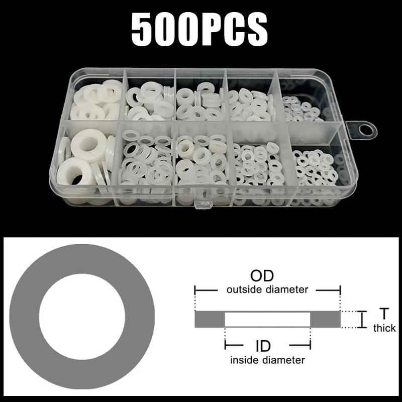 Description Picture 4 of item500Pcs M2 M2.5 M3 M4- M5 M6 M8 White Plastic Nylon Flat Washer Flat Gasket Screw Bolt Insulation Washer Assembly Kit