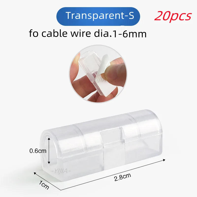 Description Picture 3 of item16/20pcs Cable Organizer Clip Snap Drop Wire Holder Cord Management Self-Adhesive Cable Fixed Clamp Office Deak Wiring Accessory