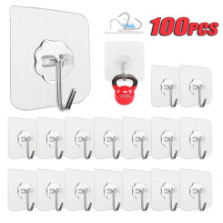 Transparent Stainless Steel Self-Adhesive Hooks Bathroom Towel Clothes Storage Sticker Hooks Key Hangers Storage