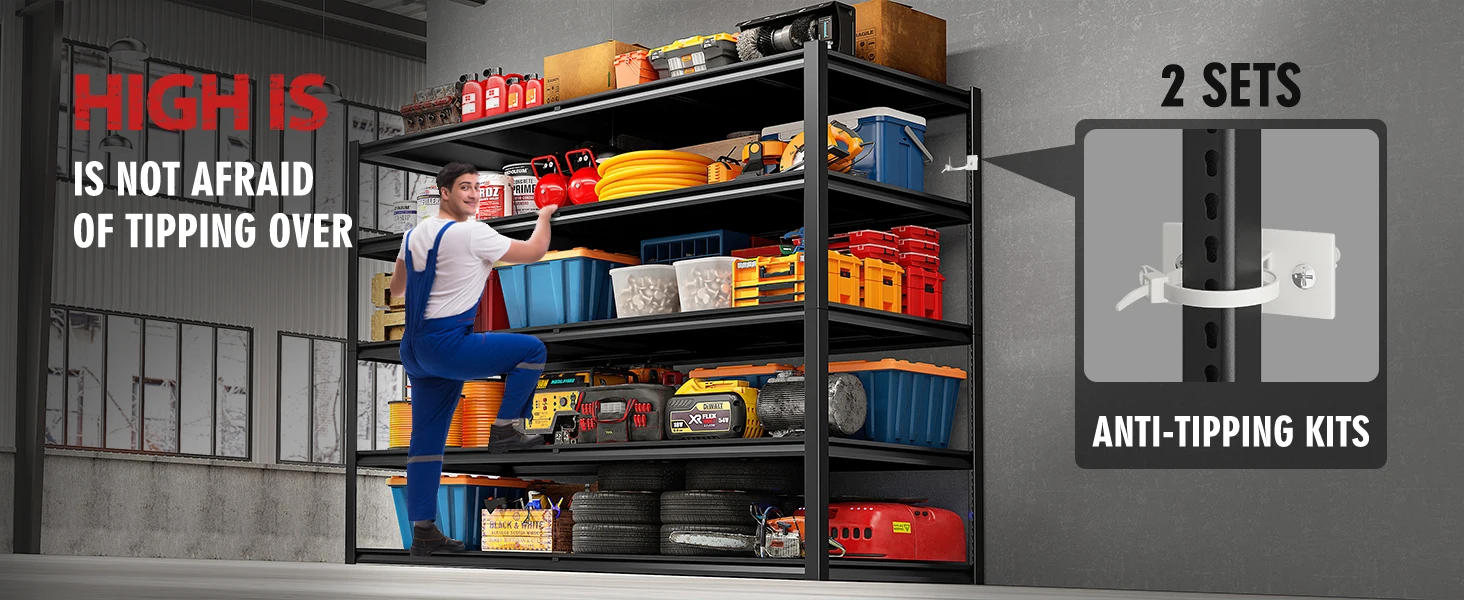 Description Picture 5 of item78" H Garage Shelving, 55" W Storage Shelves 3000LBS Heavy Duty Shelving 5 Tier Adjustable Metal Shelving Unit for Storage Rack