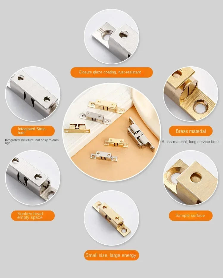 Description Picture 5 of item40-70mm Double Ball Catch Brass Door Latch Cabinet Door Touch Bead Wardrobe Door Switch Buckle Type Cabinet Suction