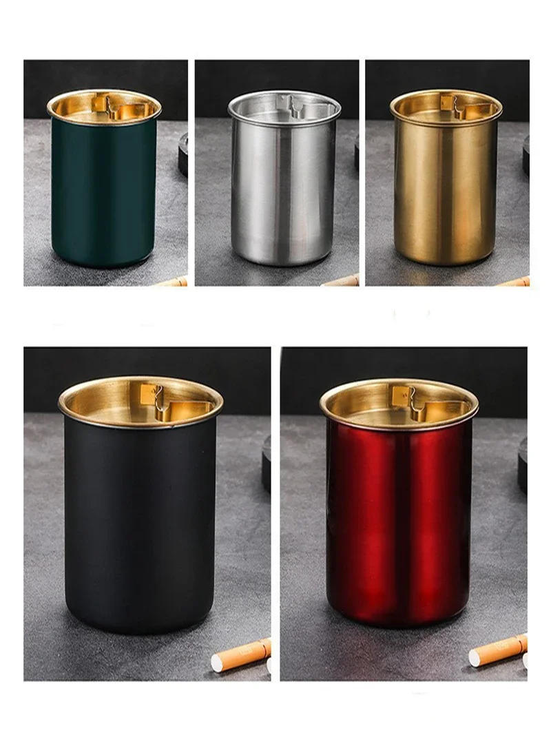 Description Picture 5 of itemStainless steel ashtray with lid for home and car, anti-fly ash
