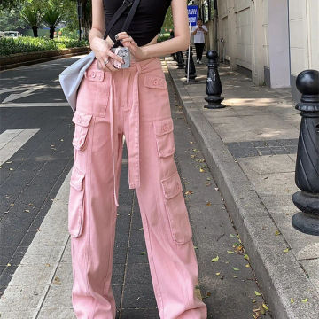 Y2K Pockets Cargo Pants Women Straight Full Length Pants Harajuku Vintage 90S Aesthetic Trousers Wide Leg Baggy Pants 2023 New