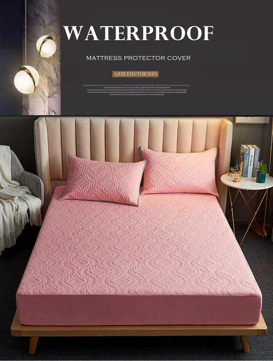 Description Picture 5 of itemQuilted Waterproof Mattress Cover Embossed Bedding Mattress Protector Anti-mite Anti-bacterial Fitted Bed Sheet No Pillowcase