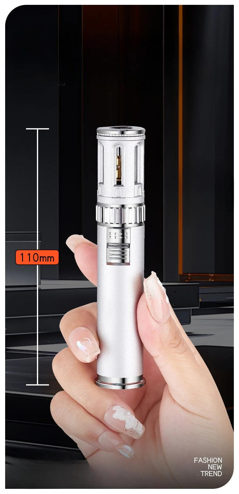 Description Picture 5 of itemNew Cylindrical Butane Gas Lighter, Outdoor Camping and Barbecue Portable Ignitor, Cigar Lighter, Metal, Windproof