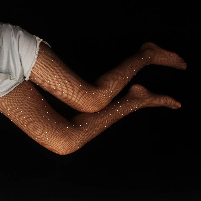 Description Picture 4 of itemSexy Shiny Rhinestone Mesh Fishnet Pantyhose Women Tights Pantyhose Lingerie Hosiery Fashion Shiny Diamond Thigh Stockings Black