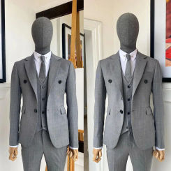 Gray Men's Suits Tailor-Made 3 Pieces Blazer Vest Pants One Button Peaked Lapel Slim Gentle Business Wedding Plus Size Tailored