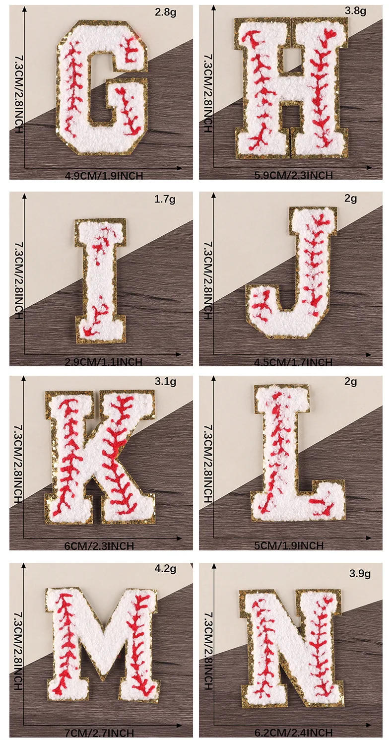 Description Picture 6 of itemBaseball Chenille Letters Patches Sequins Edge Towel Embroidered Iron on Felt Alphabet Heat-adhesive Appliques for Clothes DIY