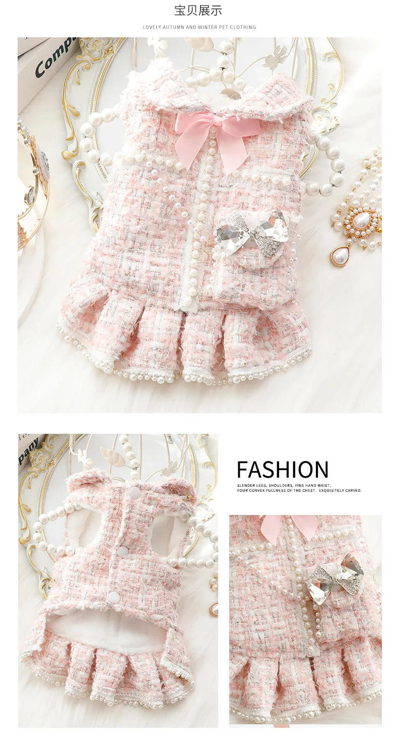 Description Picture 6 of itemIns New Winter Dog Clothes Cat Princess Dress Backpack Pink Luxury Fashion Design Dog Thickened Skirt Dog Christmas Clothes