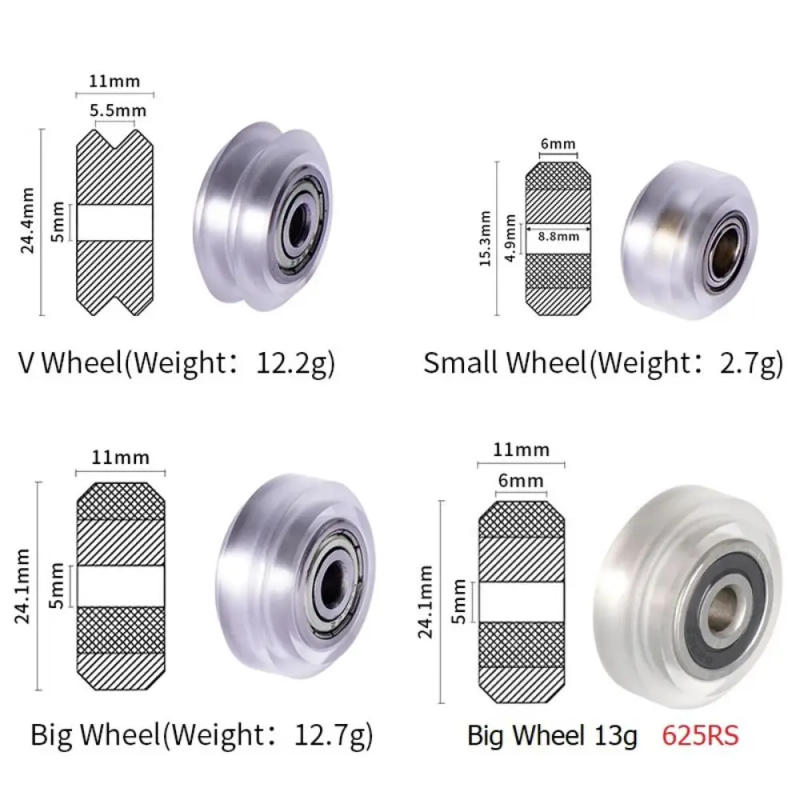 Description Picture 3 of item1Pc/5Pcs 625ZZ 625RS Bearing Pulley MR105zz Plastic POM Wheel Black Transparent Small Big V-Slot Models Idler Gear