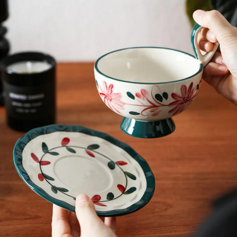 Description Picture 4 of itemVintage Ceramic Mug and Dish Set Floral Pattern Coffee Cup Latte Cup Milk Cup Beverage Cups Teacup Household Beverage Container