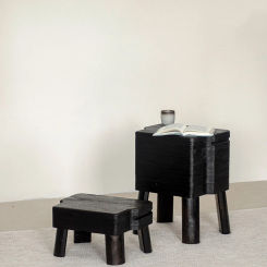 Retro Solid wood Small stool Living Room Shoe Bench Wabi-Sabi Style Black Kid Stool Creative Irregular Shape Storage Cabinet