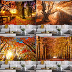 Autumn forest landscape tapestry red maple leaves wall hanging bedroom living room home decoration