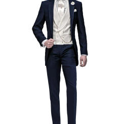 Navy Blue Men's 3 Pieces Suit Wedding Dinner Tuxedos Suits for Men Business Casual Blazer Peak Lapel Jacket Vest & Trousers