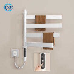 Bathroom White Rotatable Electric Heating Towel Rail Square/Round Rods Towel Warmer Temperature Time Control Electric Towel Rack