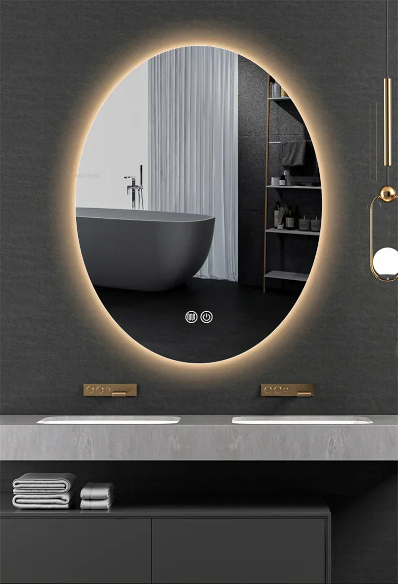 Description Picture 6 of itemNordic Smart Oval Bath Mirrors Home Anti-fog Bathroom Mirrors with LED Light Touch Screen Minimalist Wall Hanging Makeup Mirrors