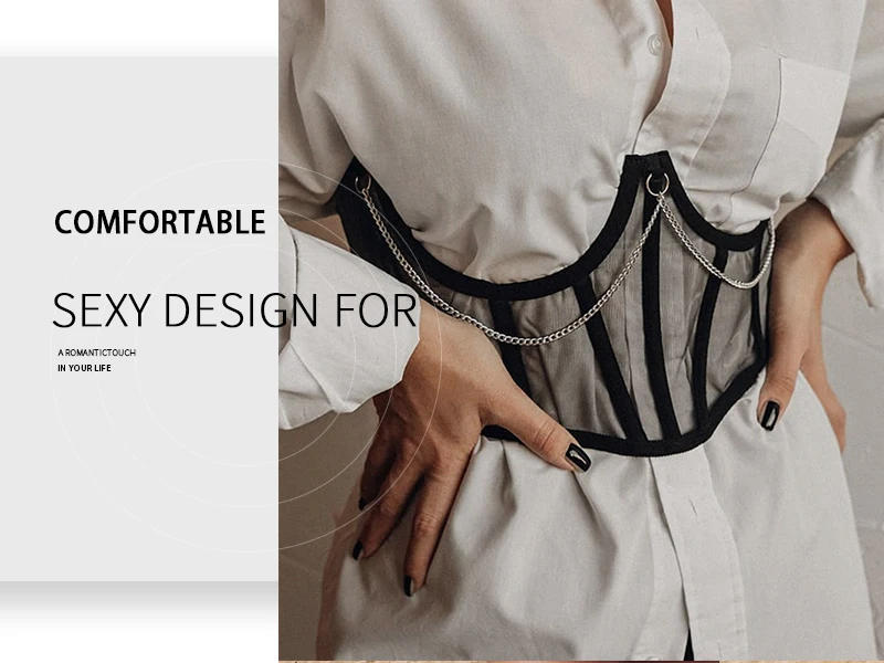 Description Picture 2 of itemSexy Corset Underbust Punk Metal Chain Black Women Top Curve Shaper Strap Slimming High Waist Belt Lace Bustiers