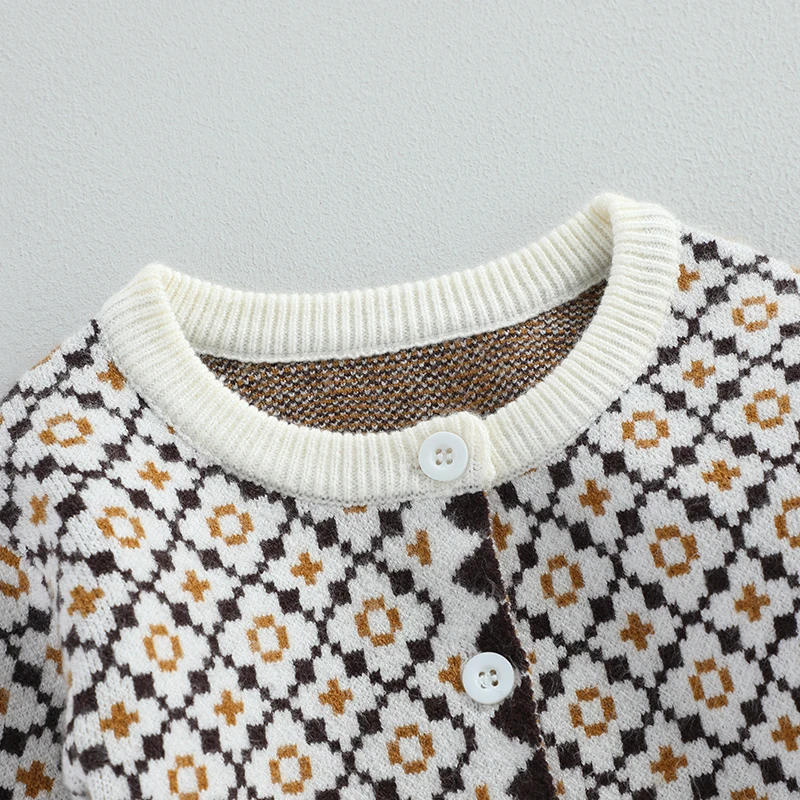 Description Picture 5 of itemBaby Girls 2PCS Shorts Sets Long Sleeve Button Down Tops Geometric Patterns Print Shorts Sets