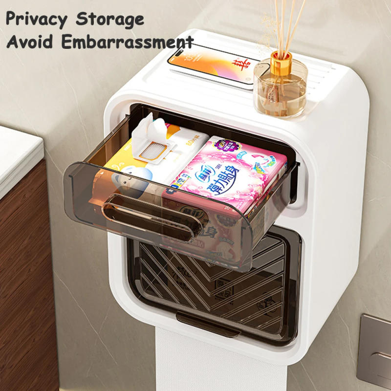 Description Picture 3 of itemToilet Tissue Box, Wall-Mounted, Waterproof, Toilet Paper Box, Free Punch, Roll Paper Tube, Bathroom Storage Rack, Paper Holder